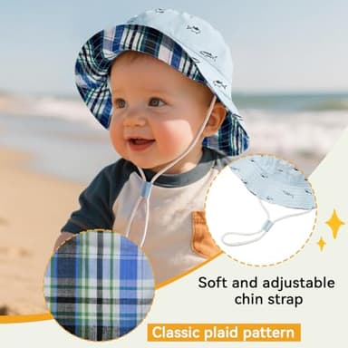 Durio Baby Sun Hats Summer Beach UPF 50+ Sun Protection Newborn Sun Hats Double Sides Cap for Baby Girl Infant Sun Hat Bucket Hat A Blue 3-6 Months - Image 4
