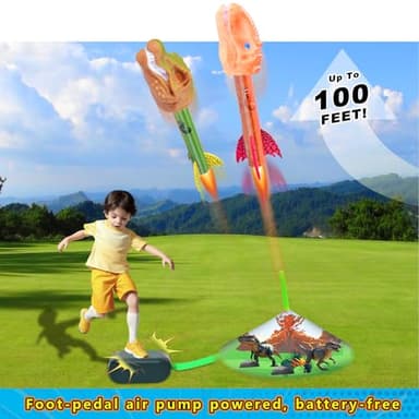 Otoseth Dinosaur Rocket Launcher for Kids, 4 Rockets with Launcher Pad, Launch Up to 100 Ft, Dinosaur Toys for Kids, Outdoor Toys, Birthday Gifts for 3 4 5 6 7 Year Old Boys Girls - Image 3