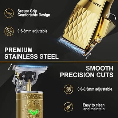 FADEKING® Professional Hair Clippers for Men - Cordless Hair Clippers, LCD Display Barber Clippers for Hair Cutting & Mens Grooming with Travel Case (Gold+Bronze) - Image 2