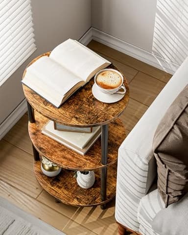 RISWER Small Round Side Table - 3-Tier Oval Accent Table for Small Spaces, Rustic Wood and Metal Couch End Table, Nightstand for Bedroom or End Table Living Room, Easy to Assemble, Rustic Brown - Image 4