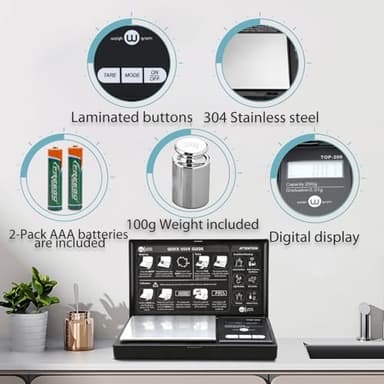 Weigh Gram 200g Digital Pocket Gram Scale 0.01g Accuracy, 200g x 0.01g Mini Digital Grams Scale, Small Food Scale, Jewelry Scale, Ounces Grains Scale With100g Calibration Weight - Image 3