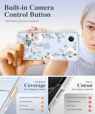 GVIEWIN for iPhone Air Case Floral, [Full Camera Protection] [Screen Protector] Slim Clear Flower Non Yellowing Shockproof Military Grade Women Phone Case for iPhone 17 Air 6.5", Magnolia/White - Image 5