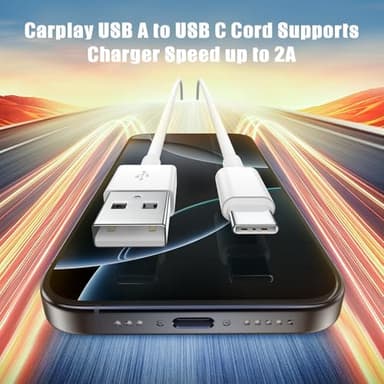Car Carplay Cable for iPhone 17 16 Pro Max Car Charger, 6FT Long USB A to USB C Fast Charging Type C Cord for Apple iPhone 17 Air/16 Pro Max/16 Pro/15 Pro Max/15 Pro/15 Plus,iPad 12.9/11,10th Gen iPad - Image 4