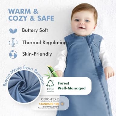 HAPIU Unisex Rayon Made from Bamboo Baby Sleep Sack TOG 1.0, 2-Way Zipper YKK, Wearable Blanket Toddler, 18-36 Months,Light Heather Grey&Moonlight Blue - Image 2