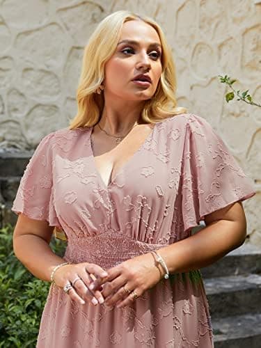 Simplee Women's Boho Floral Maxi Dress Flowy Casual V Neck Short Sleeve Wedding Guest Holiday Beach Long Dress - Image 5