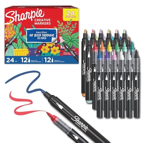 Sharpie Creative Markers, Combo Pack, Water-Based Acrylic, Bullet & Brush Tips, Assorted Colors Including Earth Tones, 24 Count - Works on Paper, Metal, Wood, Ceramic, Glass, Rock, Canvas - Image 1