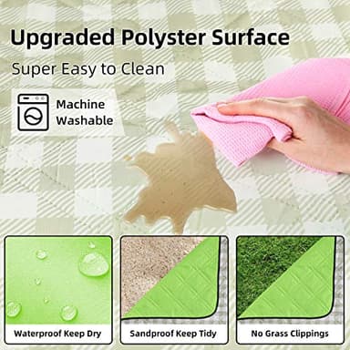 ZAZE Extra Large Picnic Outdoor Blanket, 80''x80'' Waterproof Foldable Blankets Gingham Picnic Mat for Beach, Camping Grass Lawn Park Accessories Cute Couple Gifts Ideas Wedding Registry(Green White) - Image 4