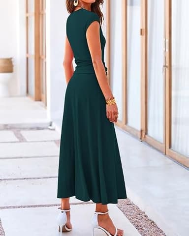BTFBM Women Two Piece Skirt Set Summer 2025 Casual Vacation Crew Neck Short Sleeve Cropped Top Elastic Waist Midi Skirts(Dark Green, X-Large) - Image 3