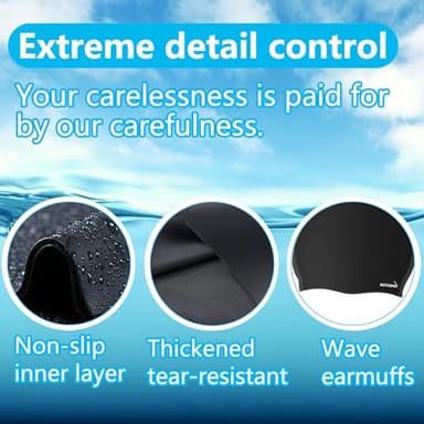 Rotema Swim Cap,Swim Caps Women Adult,Swimming Cap,Swim Caps for Women,Swim Cap for Men(Black) - Image 6