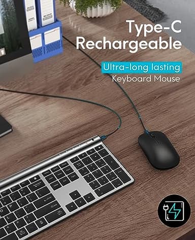 CHESONA Wireless Keyboard and Mouse Combo, Wireless Rechargeable Full Size Mulit-Device (BT 5.0+3.0+2.4G) Keyboard Mouse Combo for Mac OS/iOS/Windows/Android (Silver Black) - Image 3