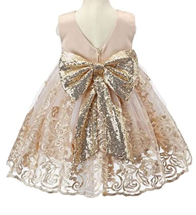 Bow Dream Baby Flower Girl Dresses Lace Bowknot Wedding Pageant Formal Tutu Gown Gold 0-3 Months - Image 2