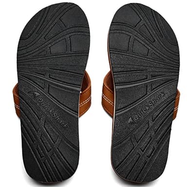 Quickshark Mens Flip Flops Leather Sandals Lightweight Beach Slippers Arch Support AKhaki Size 12 - Image 5