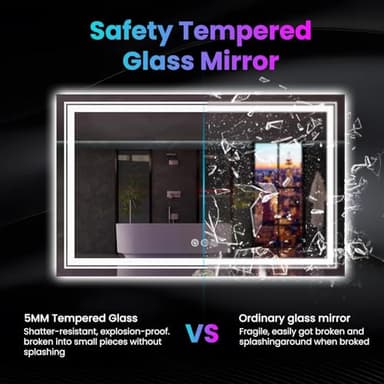 Snowdool LED Mirror for Bathroom, 55"X36" with 8 RGB Backlit +3 Front Lit (Adjustable Individually), Anti-Fog, Large Lighted Bathroom Vanity Mirror for Wall,Shatterproof,Memory Function,Tempered Glass - Image 6