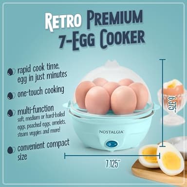 Nostalgia Retro Electric Large Hard-Boiled Egg Cooker, 7 Capacity, Poached, Scrambled, Omelets, Whites, Sandwiches, for Keto & Low-Carb Diets, Aqua - Image 2