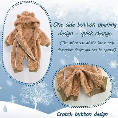 AiWMGL Newborn Baby Bear Outfit Suit 3-6 Months Girls Boys Fleece Jumpsuit Romper Hooded Coat Winter Clothes Outwear Snowsuit - Image 2