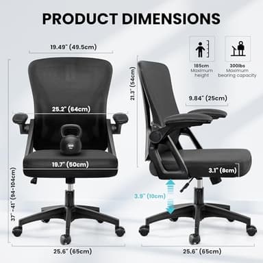Office Chair, Ergonomic Home Computer Desk Chairs, Comfy Breathable Mesh Chair with Adjustable Lumbar Support Flip-up Armrests, Executive Task Chair with High Back for Home Office Rolling Swivel Chair - Image 3
