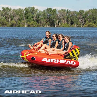 AirHead Great Big Mable, 1-4 Rider - Inflatable Towable Tube for Boating and Water Sports, Heavy Duty Full Nylon Cover & Zipper with EVA Foam Pads, Easy Inflating & Deflating, Dual Tow Points - Image 6
