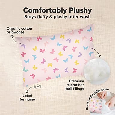 Mini Toddler Pillow with Pillowcase - 9x13 My Little Dreamy Travel Kids Pillow for Sleeping, Toddler Bed, Small, Tiny, Organic Cotton Pillowcase, Soft & Breathable, Kids 2-4 Years Old (Flutter) - Image 6