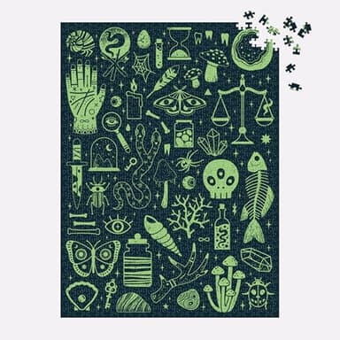 Galison Occult and Curious – 1000 Piece Glow in The Dark Jigsaw Puzzle Featuring an Eerie Collection of Creepy and Spooky Objects - Image 4