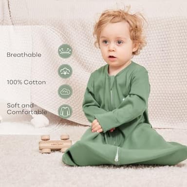 Yoofoss Baby Sleep Sack 0-6 Months Long Sleeve Wearable Blanket Baby 100% Organic Cotton 2-Way Zipper 0.5 Tog Newborn Sleeping Sack, Lightweight(Small) - Image 7