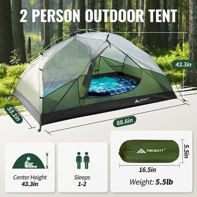 Forceatt Tent 2-3 Person Camping Tent, Waterproof and Windproof 3-4 Seasons Ultralight Backpack Tent, can be Installed Immediately, Suitable for Hiking, Camping, Outdoor (2-Person-Dark Green) - Image 3