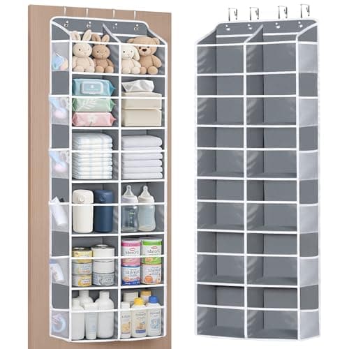 Univivi Over the Door Organizer, 6 Tiers Behind Door Storage with Clear Deep Pockets Hanging Organizer for Closet, Bedroom, Nursery, Bathroom and Sundries (Grey) - Image 1