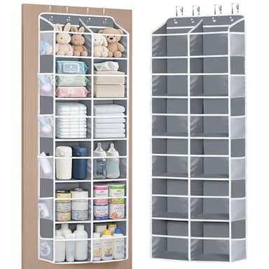 Univivi Over the Door Organizer, 6 Tiers Behind Door Storage with Clear Deep Pockets Hanging Organizer for Closet, Bedroom, Nursery, Bathroom and Sundries (Grey) - Image 1
