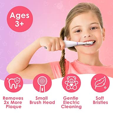 Brusheez Kids’ Electric Toothbrush Set - Safe & Effective for Ages 3+ - Parent Tested & Approved with Gentle Bristles, 2 Brush Heads, Rinse Cup, 2-Minute Timer, & Storage Base (Sparkle The Unicorn) - Image 2