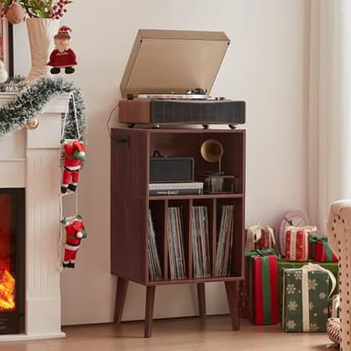 Lerliuo Record Player Stand, Walnut Turntable Stand Holds up to 160 Albums, Mid-Century Vinyl Storage Cabinet Table with Solid Wood Legs, Record Player Holder Dispaly Shelf for Bedroom Living Room - Image 5