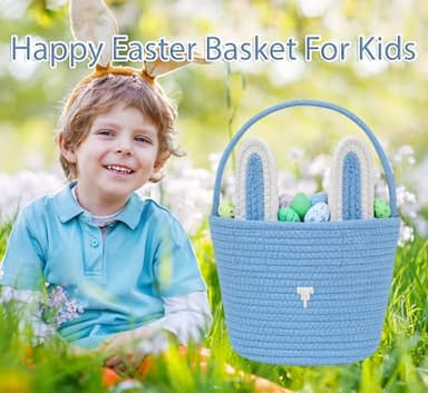 Easter Basket,Bunny Easter Baskets,Easter Buckets for Kids Girls Boys Easter Egg Hunting Basket,Bunny Rabbit Easter Tote Bags for Easter Decorations Candy Gifts Toy(Grey) - Image 5
