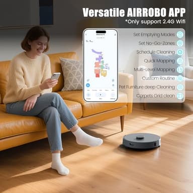 AIRROBO T25+ Robot Vacuum and Mop Combo, 5500Pa Suction, Pet Area Smart Boost, Carpet Detection, Tangle-Free Brush, LDS Mapping, APP Control, 3.5L Self-Empty Bin for Hard Floors, Carpets, Pet Hair - Image 8