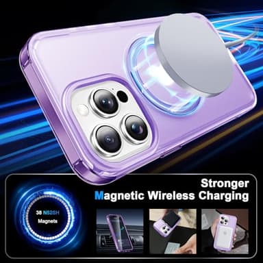 Turquiase for iPhone 13 Pro Max Full Body Shockproof Case with Magnetic Invisible Stand [Compatible with MagSafe] Built-in Screen Protector Military Drop ProtectionTranslucent Phone Cover -Purple - Image 2