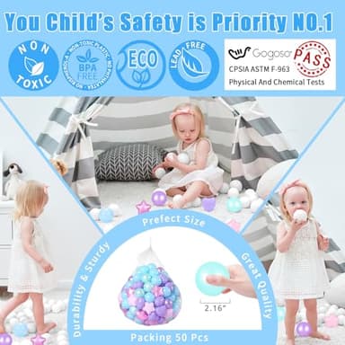 GOGOSO Star Ball Pit Balls for Ball Pit, Crush-Proof BPA Free Colorful Play Plastic Balls for Kids Toddler Christmas Party Decor Giant Friendship Bracelet Banner, Light Mermaid,50pcs 2.15inch Balls - Image 2
