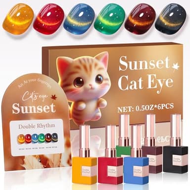 Double Rhythm Cat Eye Gel Nail Polish Set of 6 Same Color Same Bottle 0.5 Oz Shimmer Glitter with Magnet Holographic Reflective Magnetic UV Polish Kit (Golden Black Brown Red Blue Green-T6-33) - Image 1