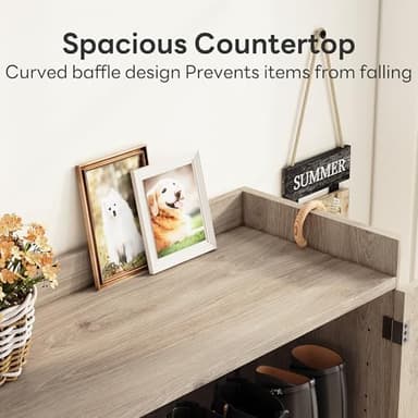 IRONCK Shoe Cabinet, 45.5" Tall Shoe Organizer with Fluted Doors, Shoe Rack Cabinet with 4-Tier Adjustable Shelves, Large Wooden Storage Cabinet for Entryway, Grey Oak - Image 5