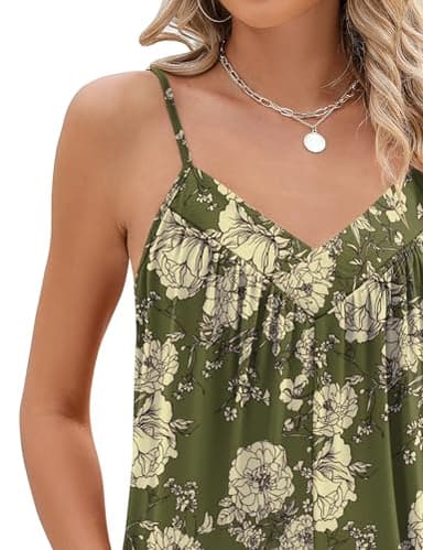 Womens Romper Summer 2025 Loose Strap Adjustable V Neck Jumper Stretchy Jumpsuit with Pockets(Army Green Floral,X-Large) - Image 5