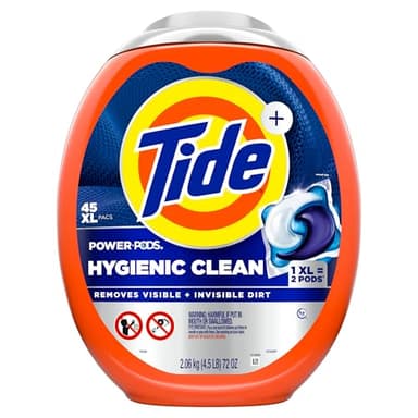 Tide Power PODs Hygienic Clean Heavy Duty Liquid Laundry Detergent Pacs, Free and Clear of Dyes and Perfumes, For Visible and Invisible Dirt, 45 Count, HE Compatible - Image 10