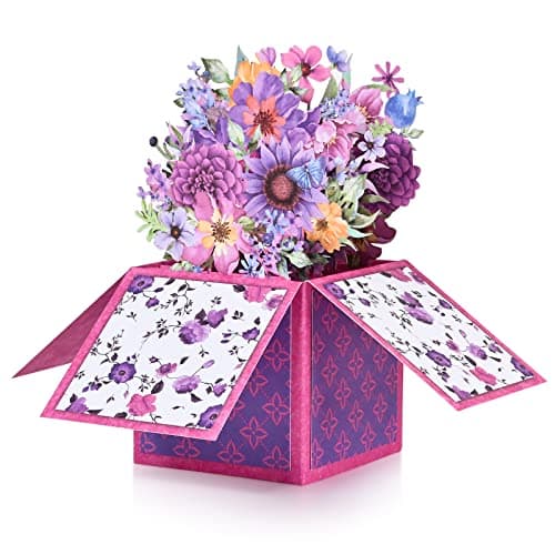 POPGIFTU Mother's Day Pop Up Card, Purple Flower Bouquet Birthday Card for Mom, Mother, Grandma, Women, Wife, Daughter, with Notecard & Envelope - Image 1