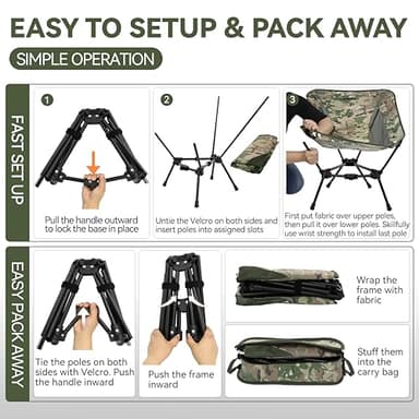 MARCHWAY Lightweight Folding Camping Chair, Portable Foldable Compact for Outdoor Camp, Travel, Beach, Picnic, Festival, Hiking, Backpacking, Supports 330Lbs (Camo) - Image 6