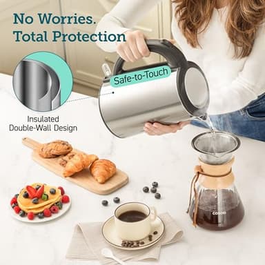 COSORI Electric Kettle, No Plastic Inner Lid, Filter and Spout, Double Wall Stainless Steel Keep Warm, Automatic Shut Off & Boil-Dry Protection, Durable Tea Kettle Boiler & Heater, 1.5L/1500W, Silver - Image 4
