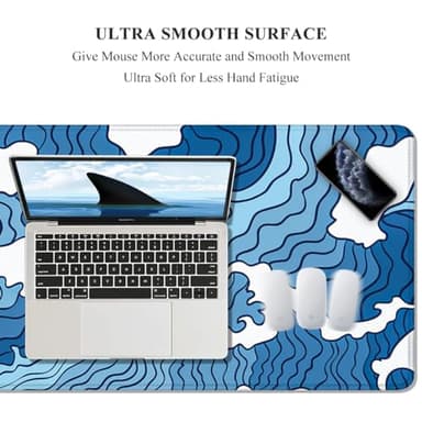 Auhoahsil Large Mouse Pad, XXL Gaming Mousepad, Desk Mat for Desktop, Thick Rubber, Big & Long Size, Stitched Edges, Full Desk Pad for Laptop & Computer, Extended 31.5 x 11.8 in, Janpanese Wave - Image 3