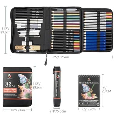H & B 80-Pack Colored Sketching Art Pencil Set with 3-Color Sketchbook and Coloring Book - Includes Graphite, Watercolor, Metallic, and Oil-Based Colored Pencils - Image 2