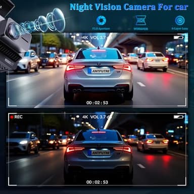 ANTFUTRE Dash Cam Front and Rear 4K HD 3-Channel Dash Cam with 64GB Card, Built-in WiFi GPS, Night Vision, Loop Recording, 24-Hour Parking Mode, G-Sensor and 3.4-inch IPS Screen (MXC-852-1) - Image 4
