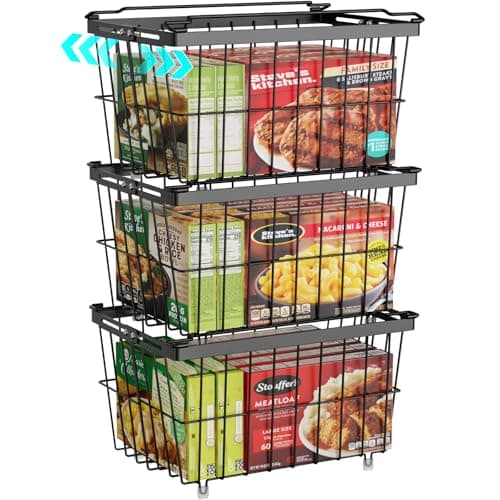 iSPECLE Freezer Organizer Bins - 3 Pack Adjustable Wider & Deeper Chest Freezer Organizer Bins for 5 to 9 Cu Ft, Extra Large & Easy Organize Basket Store More, Stackable No Wasted Space, Black - Image 1