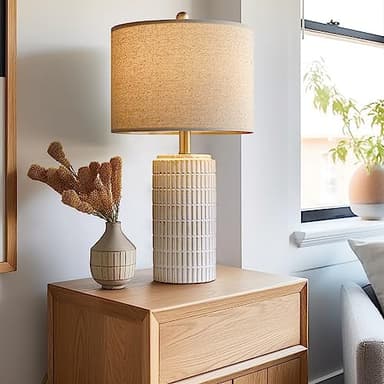 PoKat 23" Modern Ceramic Table Lamp Set of 2 for Living Room White Desk Lamps for Bedroom Farmhouse Bedside Nightstand Bedside Lamp End Table Lamps Beige - Image 6