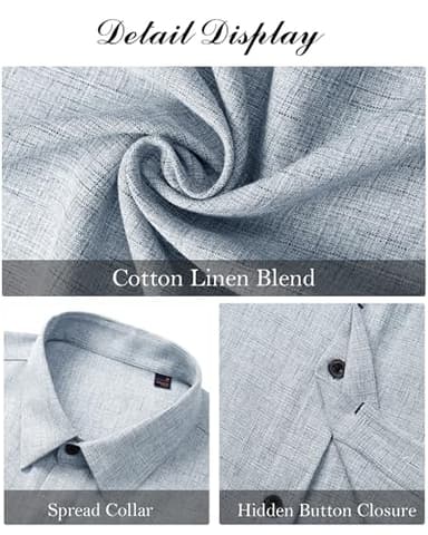 J.VER Men's Linen Shirts Casual Short Sleeve Button Down Shirt for Men Beach Summer Vacation Holiday Tops Light Blue Medium - Image 5