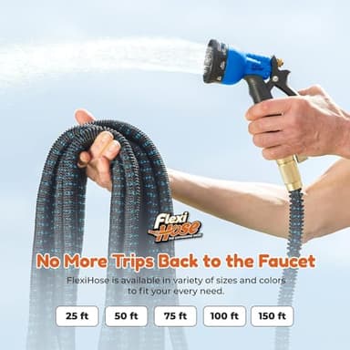 Flexi Hose with 8 Function Nozzle, 50FT - Lightweight Expandable Garden Hose, No-Kink Flexibility, 3/4 Inch Solid Brass Fittings and Double Latex Core - Image 5