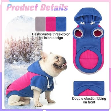 BEAUTYZOO Fleece Dog Hoodie Sweatershirt with Pocket and Leash Hole, Stretchy Small Medium Large Sized Dogs Clothes for Fall Winter Cold Days, Color Designer Warm Dog Jackets,French Bulldog Coats - Image 3
