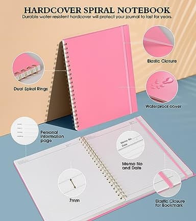 Spiral Notebook Journal 8.5” x 11”, A4 Large Pink Notebooks for Women Men, College Ruled Lined Journal, 100 GSM Paper, Plastic Hardcover Spiral Bound Journals for Work School Note Taking Business - Image 3