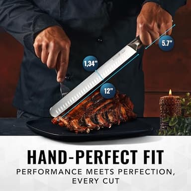 Cutluxe Slicing Carving Knife – 12" Brisket Knife, Meat Cutting and BBQ Knife – Razor Sharp German Steel, Sheath Included, Full Tang, Ergonomic Handle Design – Artisan Series - Image 5